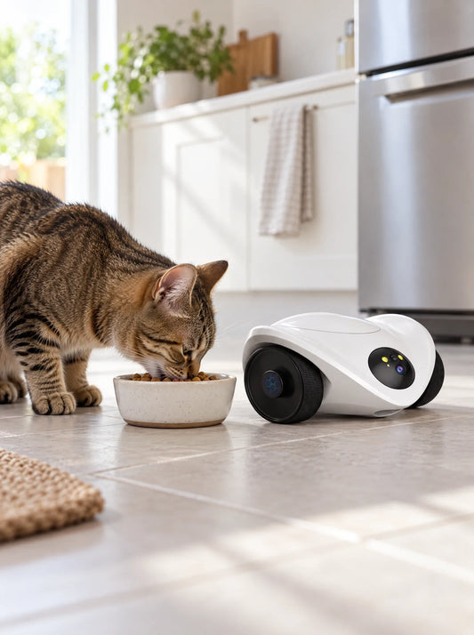Katze frisst aus ihrem Keramiknapf, täglicher Mahlzeitenrhythmus