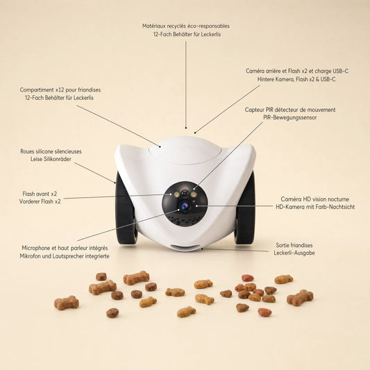 Chat observé à distance grâce à la PawCam Feeder, caméra robot PetOrigine