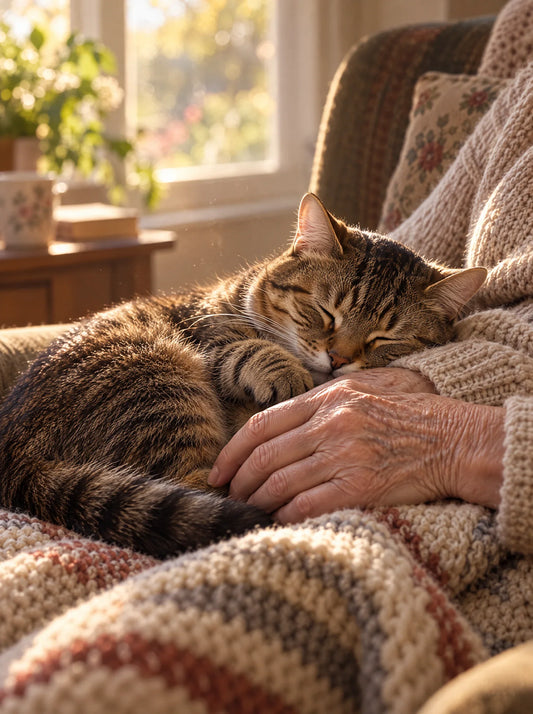 Mains caressant un chat endormi, évaluer l'état corporel de son chat